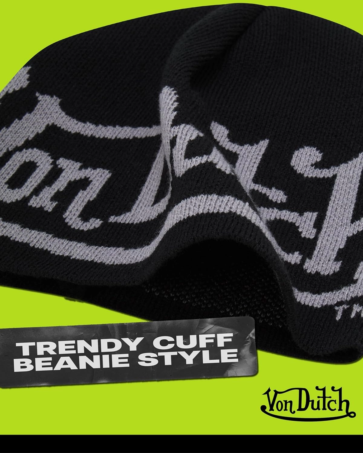 Von Dutch Womens Beanie Hat - Soft Cuffed Knitted Skull Cap Graphic Winter Beanie for Women with Embroidered Logo