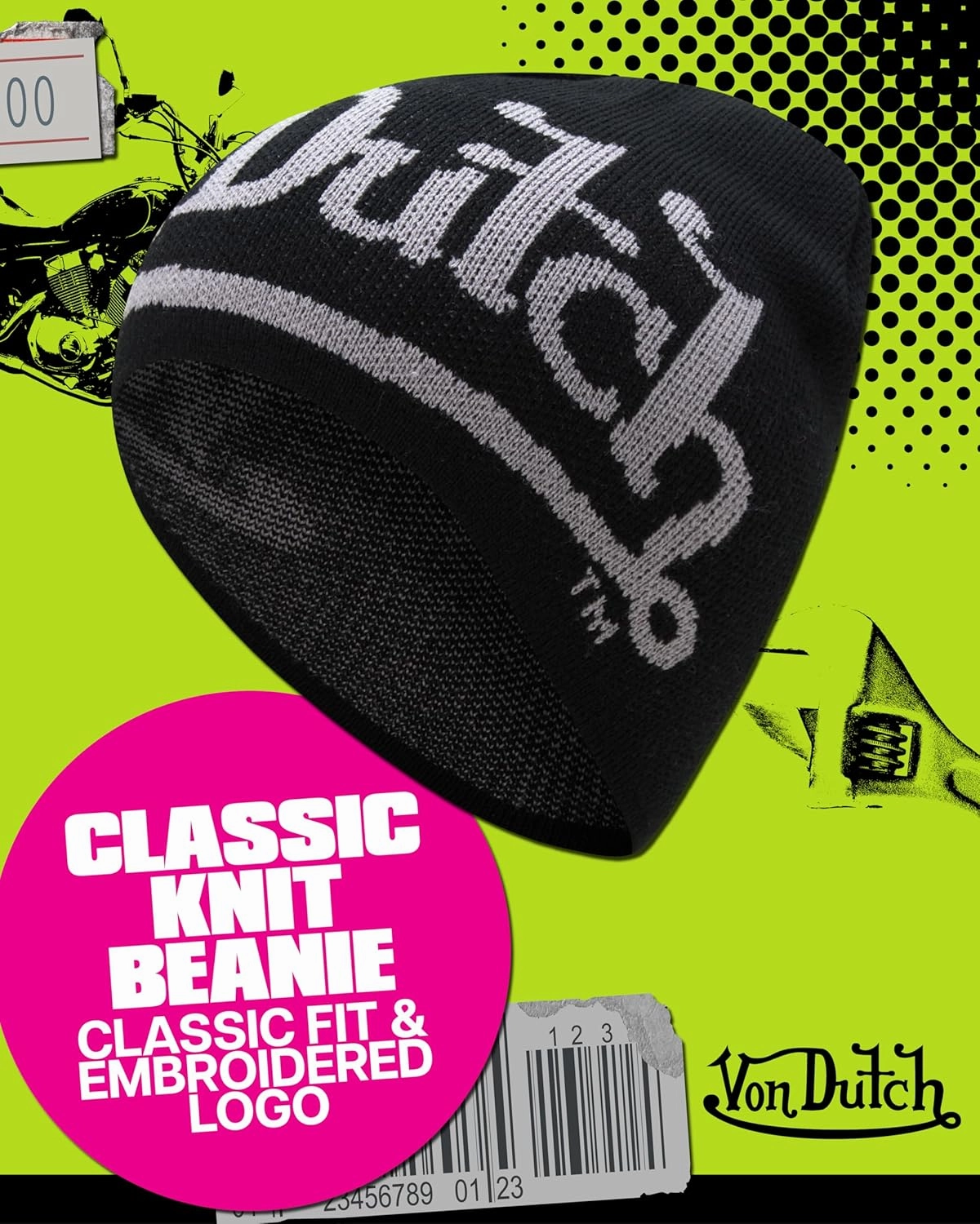 Von Dutch Womens Beanie Hat - Soft Cuffed Knitted Skull Cap Graphic Winter Beanie for Women with Embroidered Logo