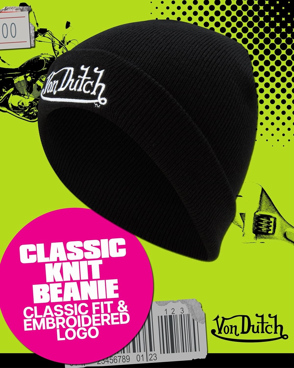 Von Dutch Womens Beanie Hat - Soft Cuffed Knitted Skull Cap Graphic Winter Beanie for Women with Embroidered Logo
