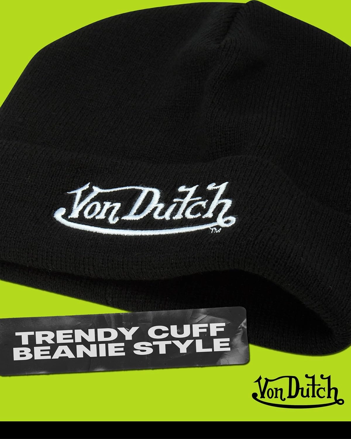 Von Dutch Womens Beanie Hat - Soft Cuffed Knitted Skull Cap Graphic Winter Beanie for Women with Embroidered Logo