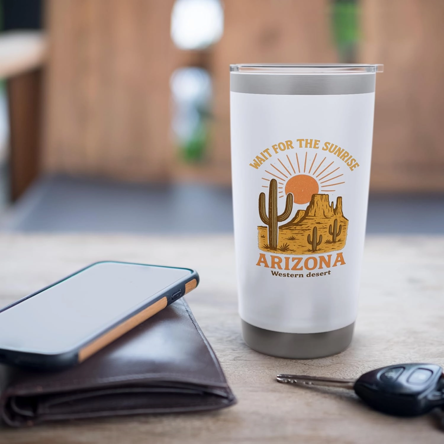 Wait for the Sunrise Arizona Desert Scene Graphic Tees Stainless Steel Insulated Tumbler