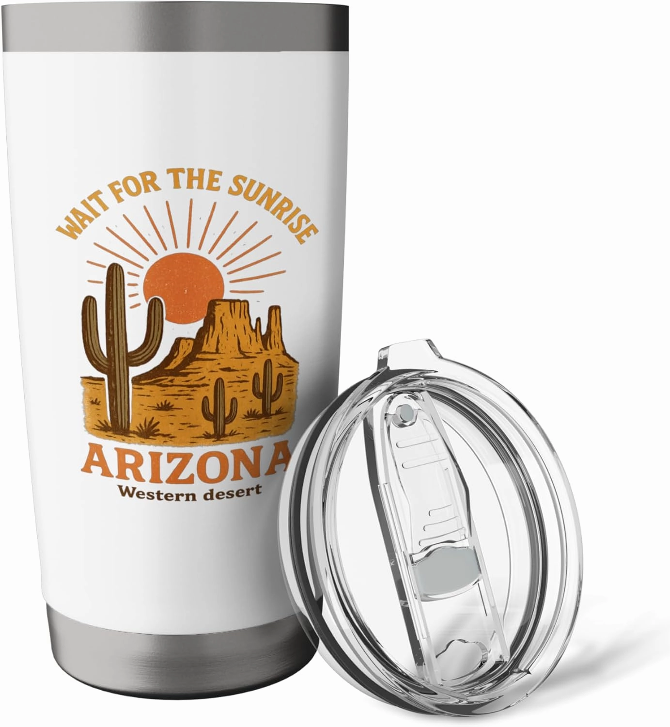 Wait for the Sunrise Arizona Desert Scene Graphic Tees Stainless Steel Insulated Tumbler