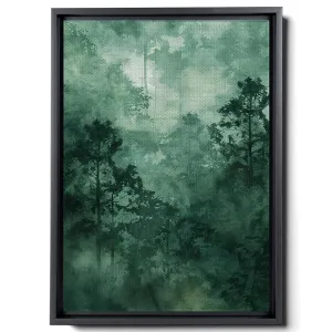 Watercolor Drawing Of Forest, In The Style Of Dark Emerald And Light Brown Art Techniques, Warm Color Palettes, Spectacular Backdrops, Light Green And Dark Gray, Canvas