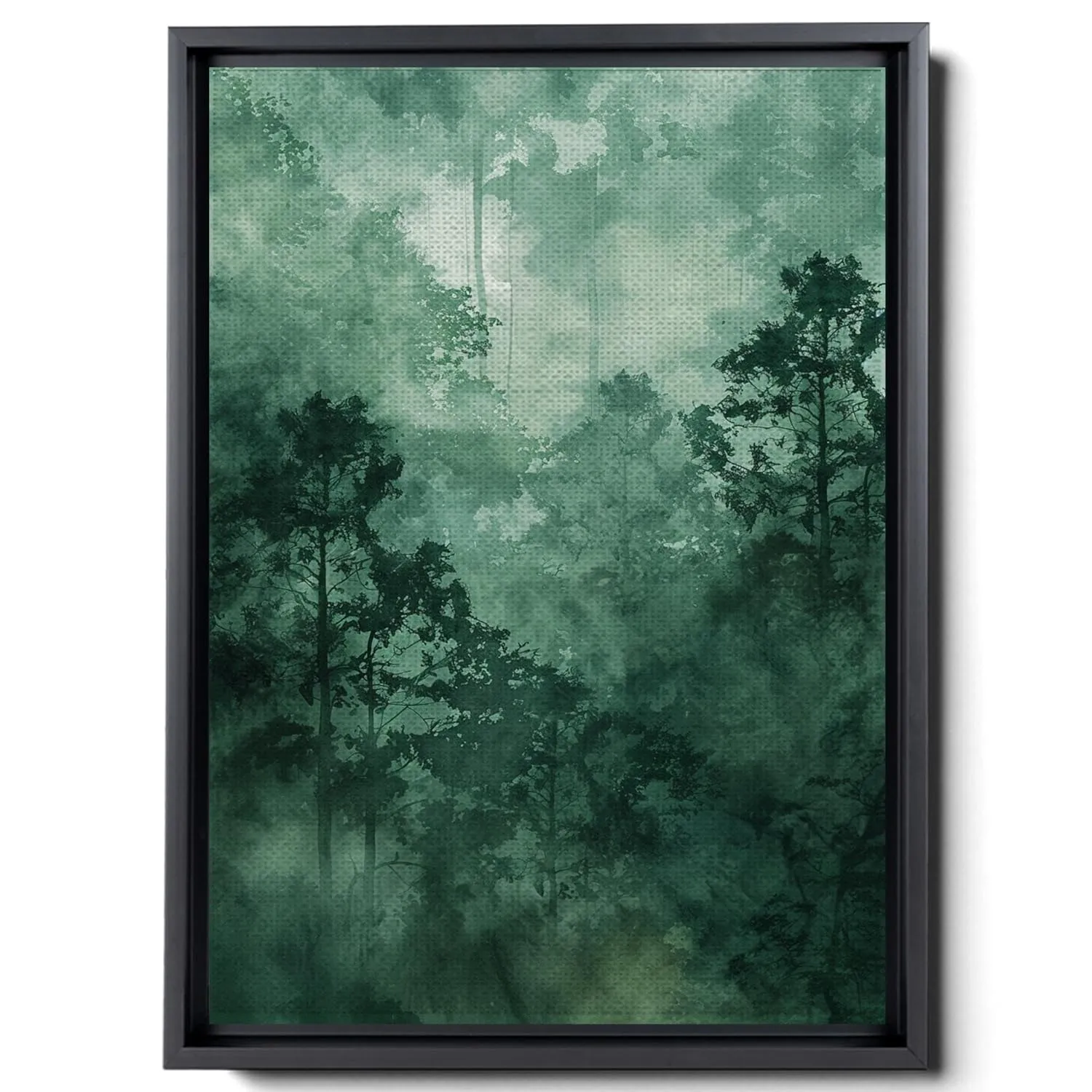 Watercolor Drawing Of Forest, In The Style Of Dark Emerald And Light Brown Art Techniques, Warm Color Palettes, Spectacular Backdrops, Light Green And Dark Gray, Canvas