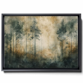 Watercolor Drawing Of Forest, In The Style Of Dark Emerald And Light Brown Art Techniques, Warm Color Palettes, Spectacular Backdrops, Light Green And Dark Gray, Canvas Prints