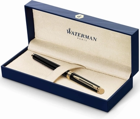 Waterman Hemisphere Fountain Pen, Matte Black with 23k Gold Trim, Medium Nib with Blue Ink Cartridge, Gift Box