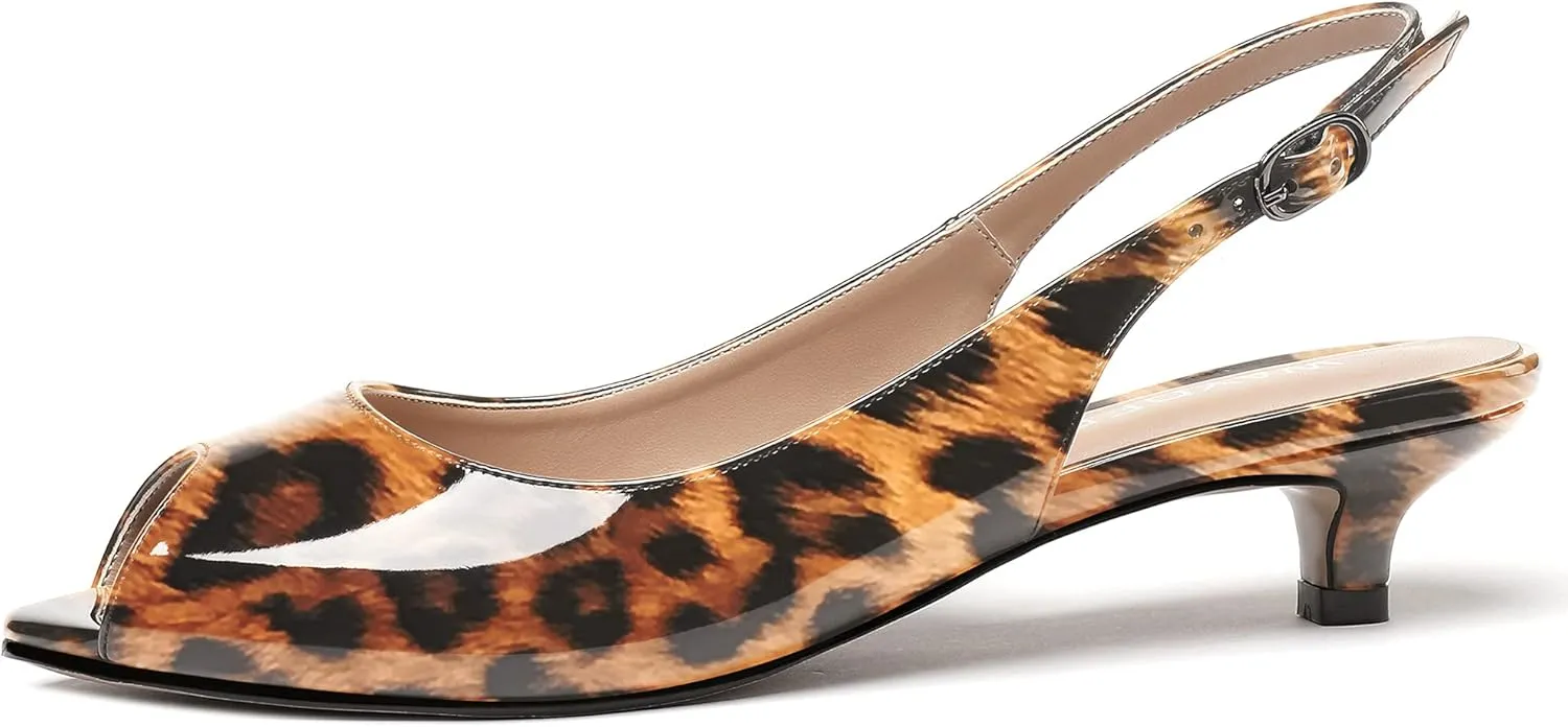 WAYDERNS Women's Peep Toe Patent Leather Ankle Strap Slingback Kitten Heels Low Heel Pumps Evening Work Dress Shoes 1.5 Inch