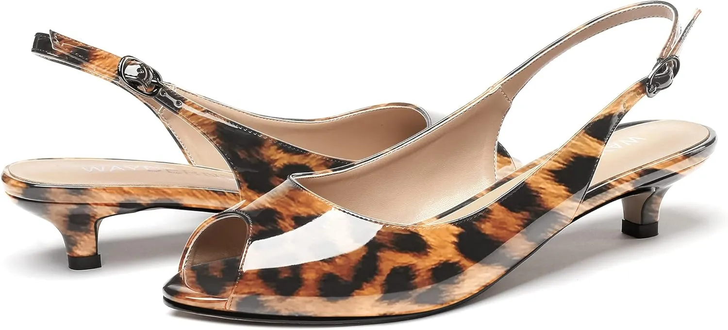 WAYDERNS Women's Peep Toe Patent Leather Ankle Strap Slingback Kitten Heels Low Heel Pumps Evening Work Dress Shoes 1.5 Inch