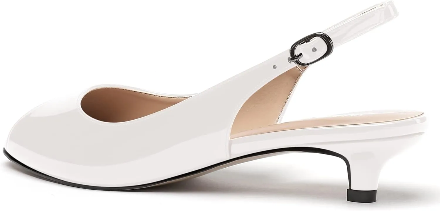 WAYDERNS Women's Peep Toe Patent Leather Ankle Strap Slingback Kitten Heels Low Heel Pumps Evening Work Dress Shoes 1.5 Inch