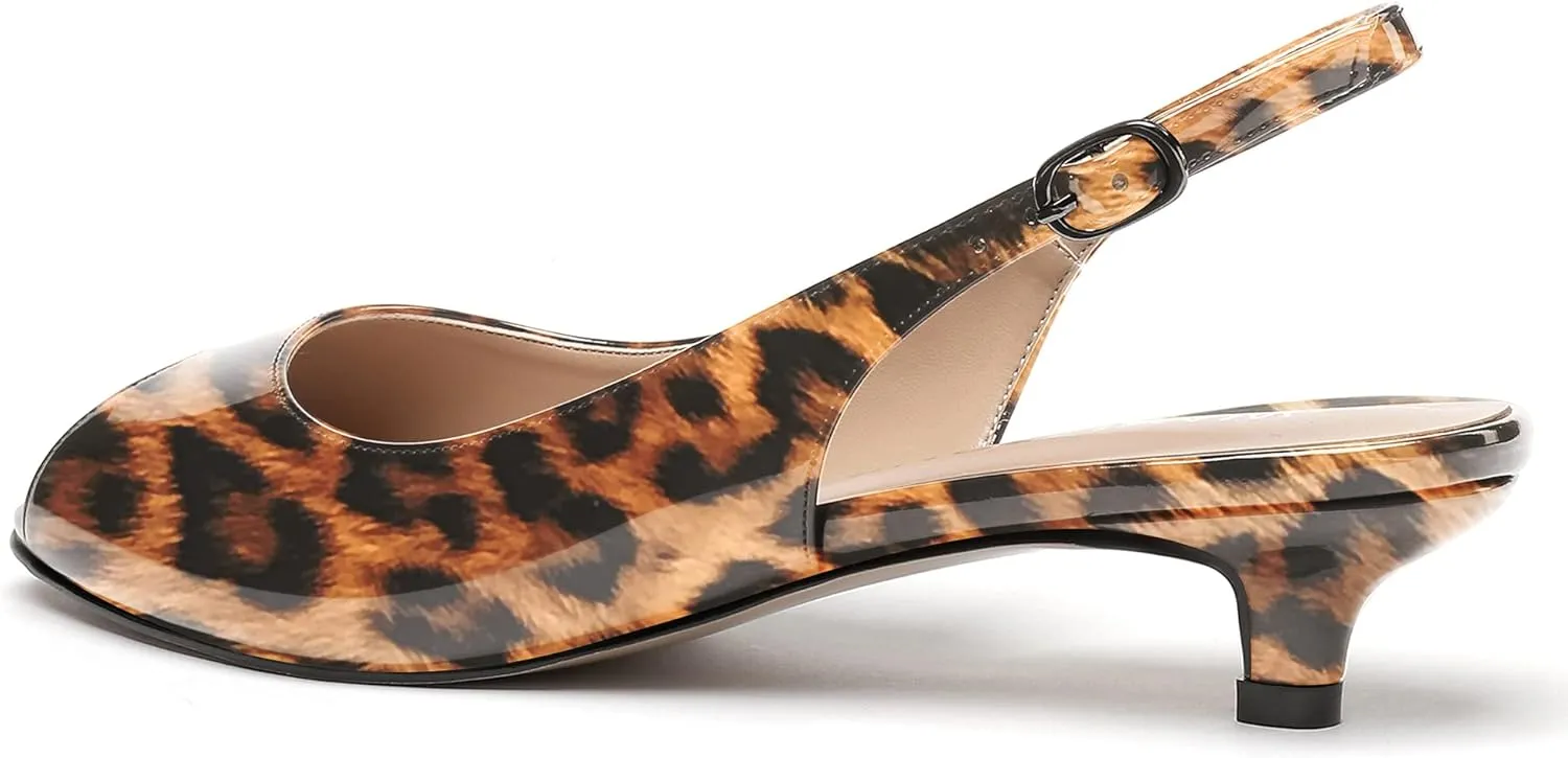 WAYDERNS Women's Peep Toe Patent Leather Ankle Strap Slingback Kitten Heels Low Heel Pumps Evening Work Dress Shoes 1.5 Inch