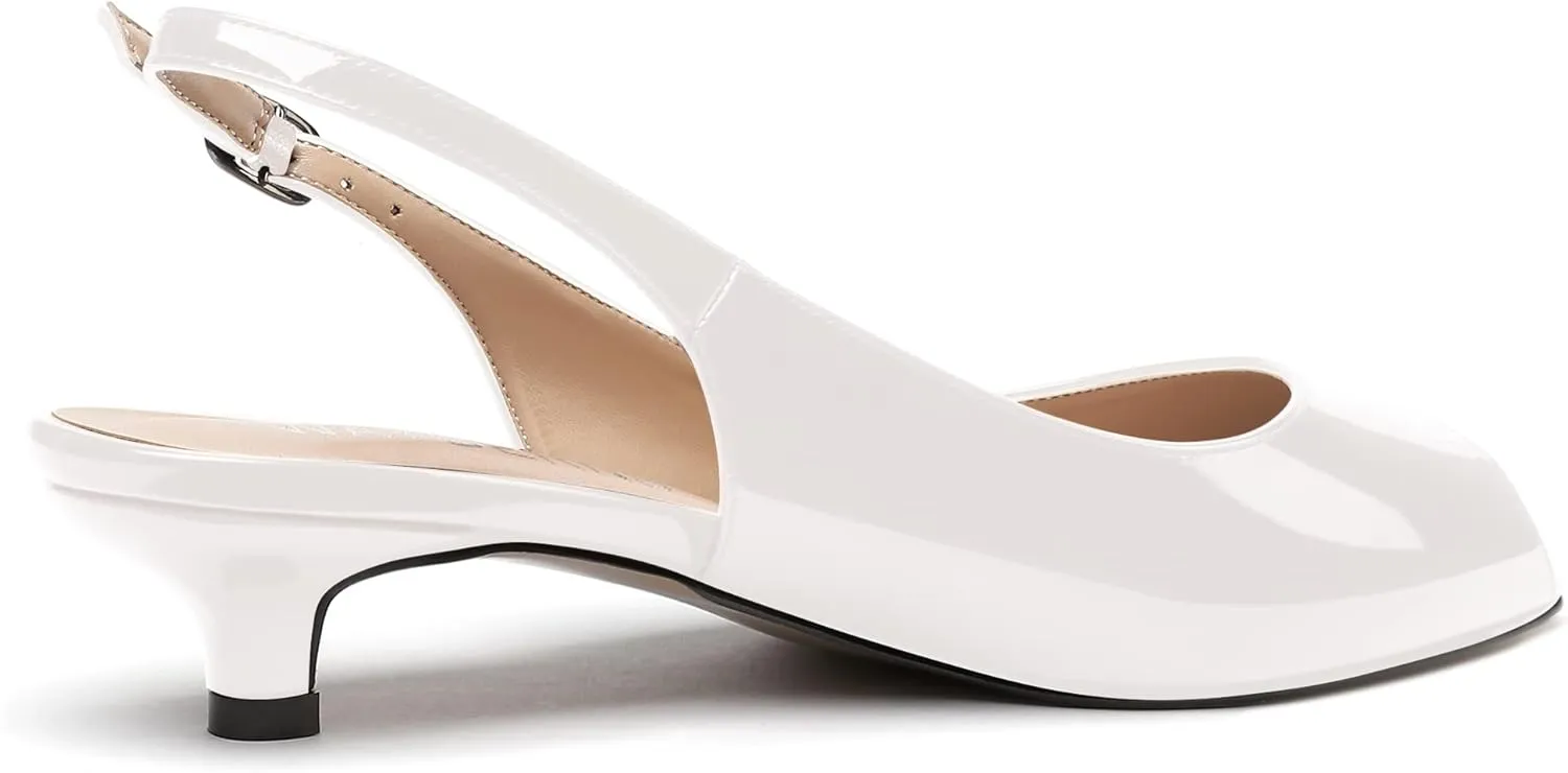 WAYDERNS Women's Peep Toe Patent Leather Ankle Strap Slingback Kitten Heels Low Heel Pumps Evening Work Dress Shoes 1.5 Inch