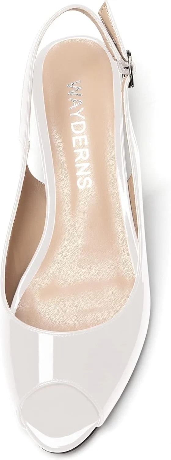 WAYDERNS Women's Peep Toe Patent Leather Ankle Strap Slingback Kitten Heels Low Heel Pumps Evening Work Dress Shoes 1.5 Inch