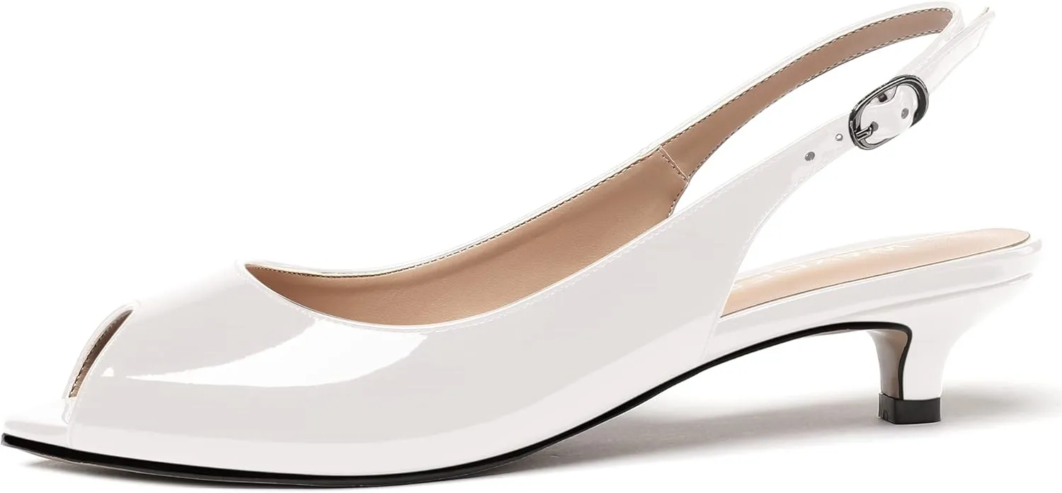WAYDERNS Women's Peep Toe Patent Leather Ankle Strap Slingback Kitten Heels Low Heel Pumps Evening Work Dress Shoes 1.5 Inch