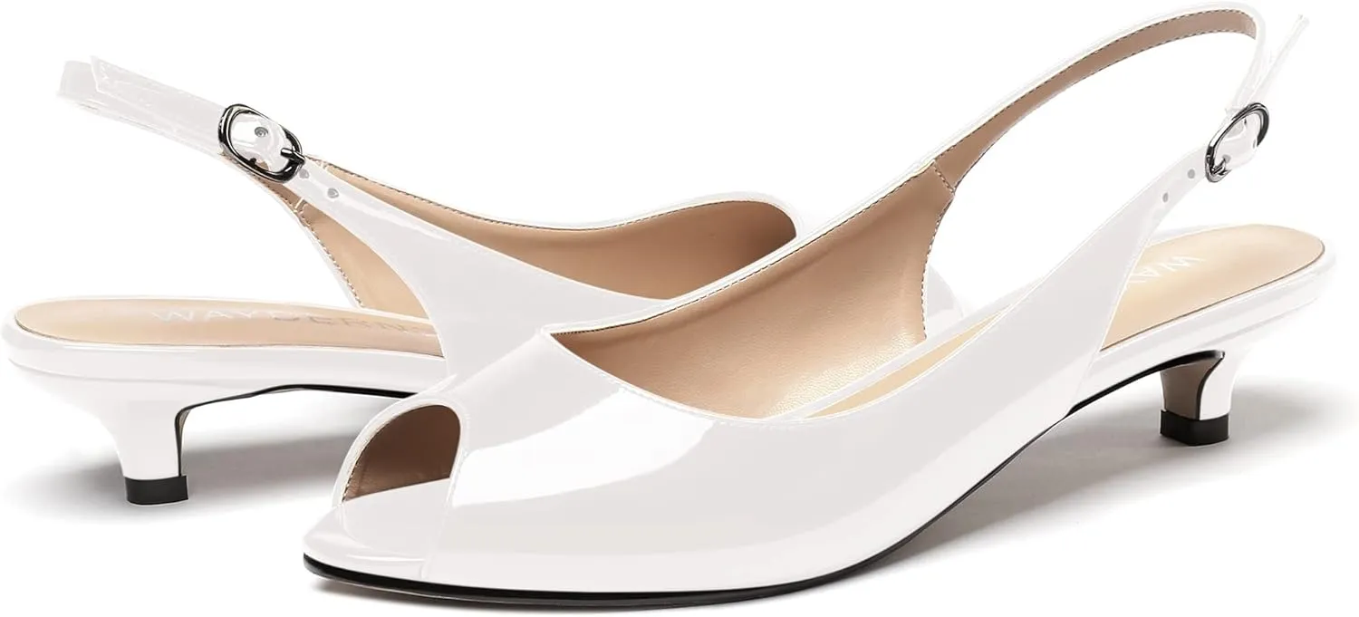WAYDERNS Women's Peep Toe Patent Leather Ankle Strap Slingback Kitten Heels Low Heel Pumps Evening Work Dress Shoes 1.5 Inch