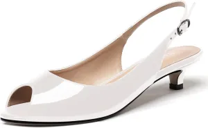 WAYDERNS Women's Peep Toe Patent Leather Ankle Strap Slingback Kitten Heels Low Heel Pumps Evening Work Dress Shoes 1.5 Inch