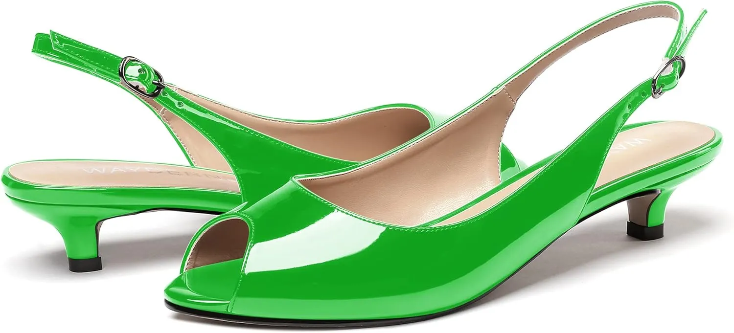 WAYDERNS Women's Peep Toe Patent Leather Ankle Strap Slingback Kitten Heels Low Heel Pumps Evening Work Dress Shoes 1.5 Inch