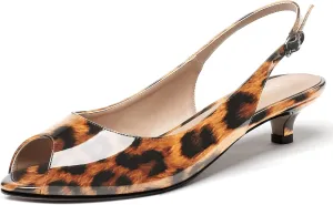 WAYDERNS Women's Peep Toe Patent Leather Ankle Strap Slingback Kitten Heels Low Heel Pumps Evening Work Dress Shoes 1.5 Inch