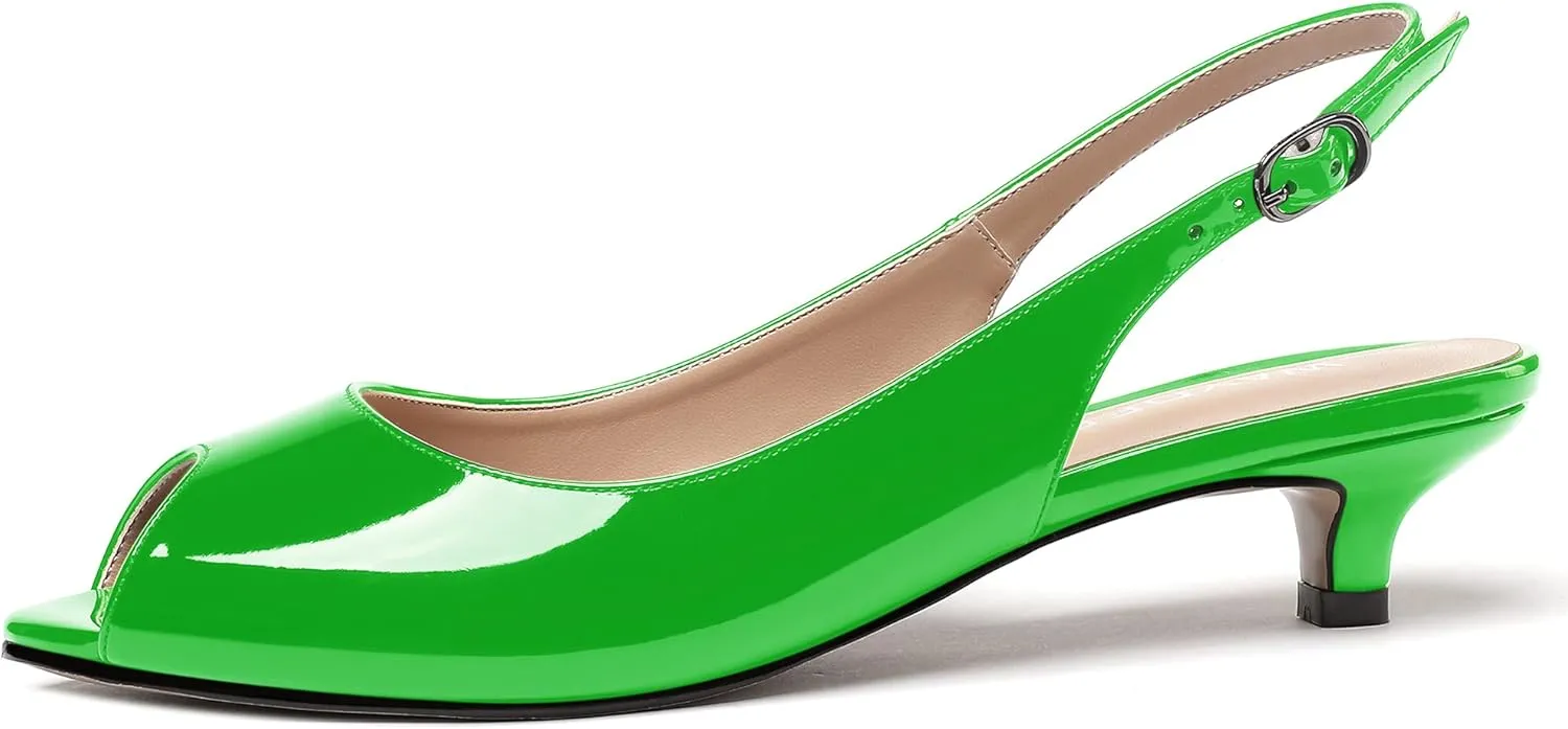 WAYDERNS Women's Peep Toe Patent Leather Ankle Strap Slingback Kitten Heels Low Heel Pumps Evening Work Dress Shoes 1.5 Inch