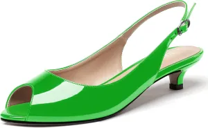 WAYDERNS Women's Peep Toe Patent Leather Ankle Strap Slingback Kitten Heels Low Heel Pumps Evening Work Dress Shoes 1.5 Inch