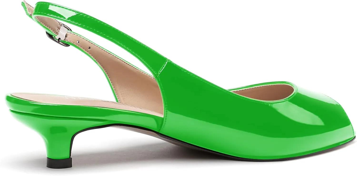 WAYDERNS Women's Peep Toe Patent Leather Ankle Strap Slingback Kitten Heels Low Heel Pumps Evening Work Dress Shoes 1.5 Inch