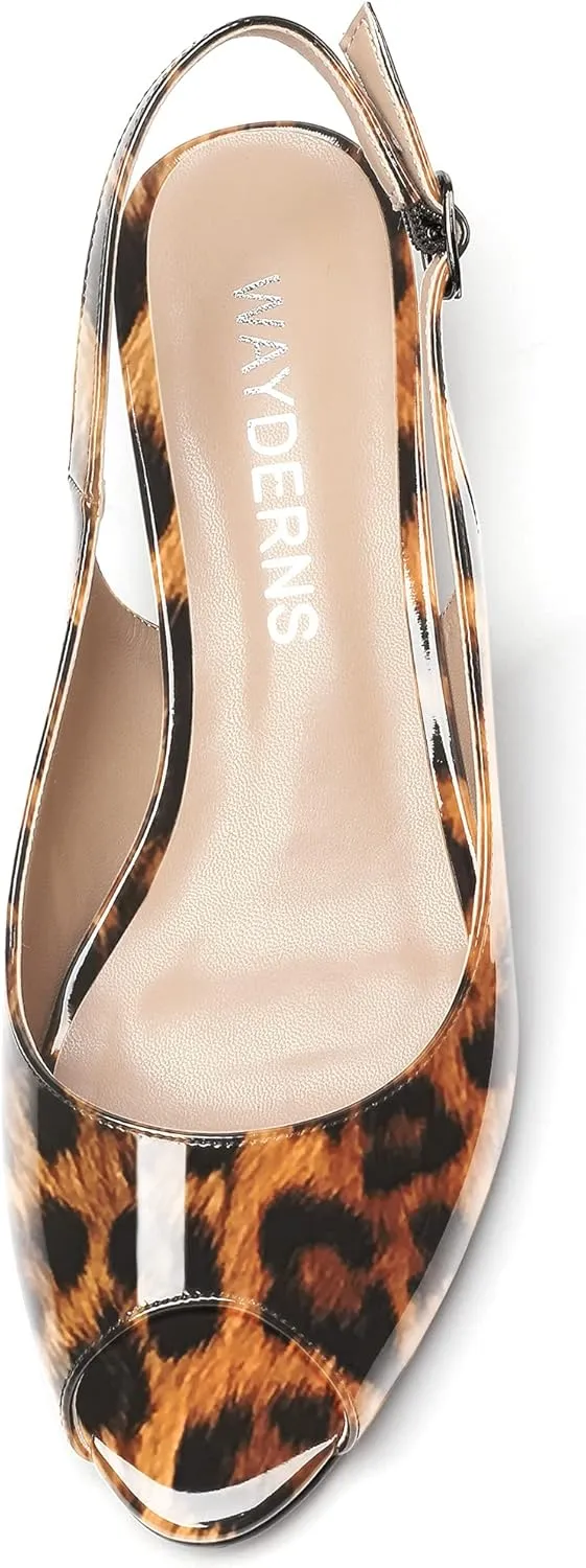 WAYDERNS Women's Peep Toe Patent Leather Ankle Strap Slingback Kitten Heels Low Heel Pumps Evening Work Dress Shoes 1.5 Inch
