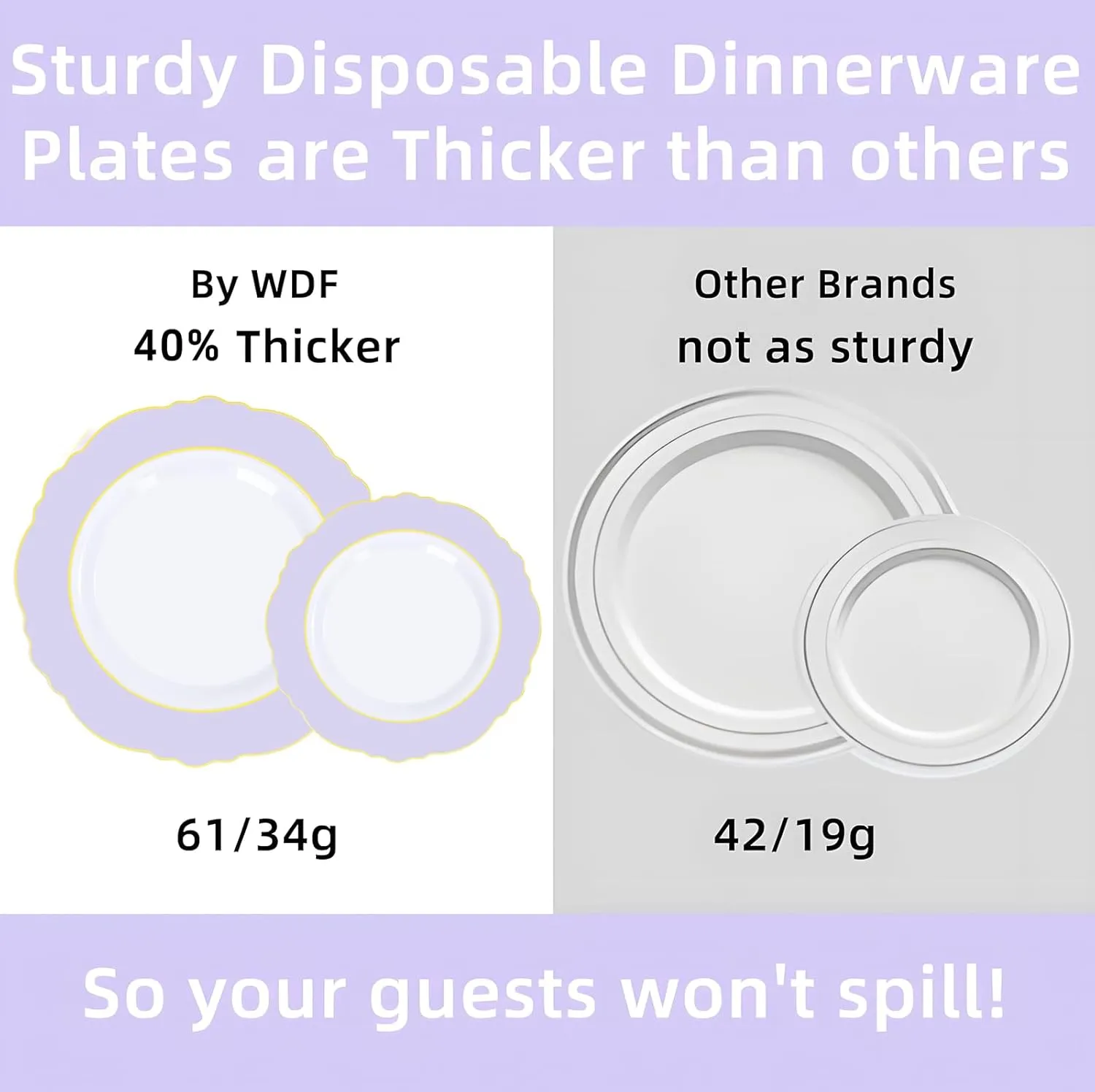 WDF 150Pcs Purple Plates Disposable - Baroque Lavender Purple and Gold Plates - 25Guest Plastic Dinnerware Ideal for Party/Spring/Picnic