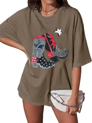 Western Shirts Cowgirl Shirt Women: Cowgirls Cowboy Oversized Shirt Rodeo Pink Boots Country Music Tee Retro Tops