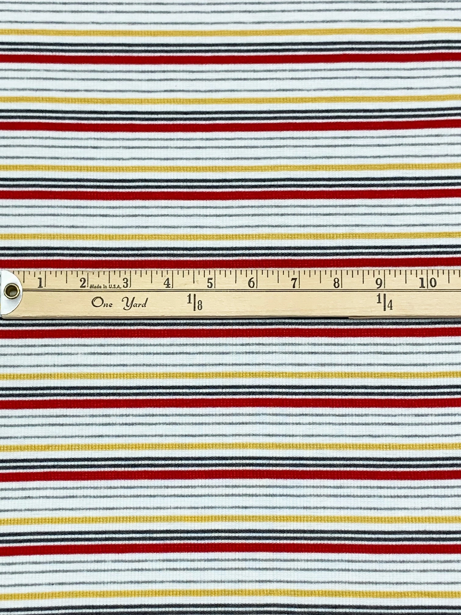 White/Red/Goldenrod Polyester/Lycra Horizontal Stripe Rib Knit 50W