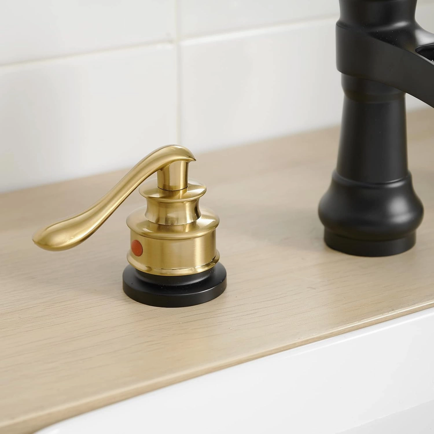 Widespread Bathroom Faucet Black and Gold, Bathroom Waterfall Sink Faucet 3 Hole, Farmhouse 2-Handle Vanity Lavatory with Pop Up Drain with Overflow