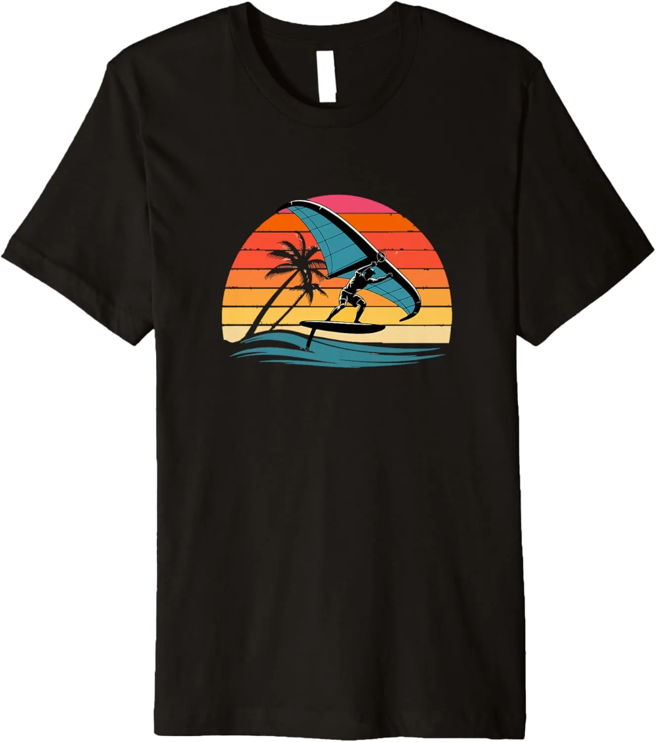 Wing Foiling Retro Sunset Design Surf Foil Ocean Rider Tee Premium T-Shirt