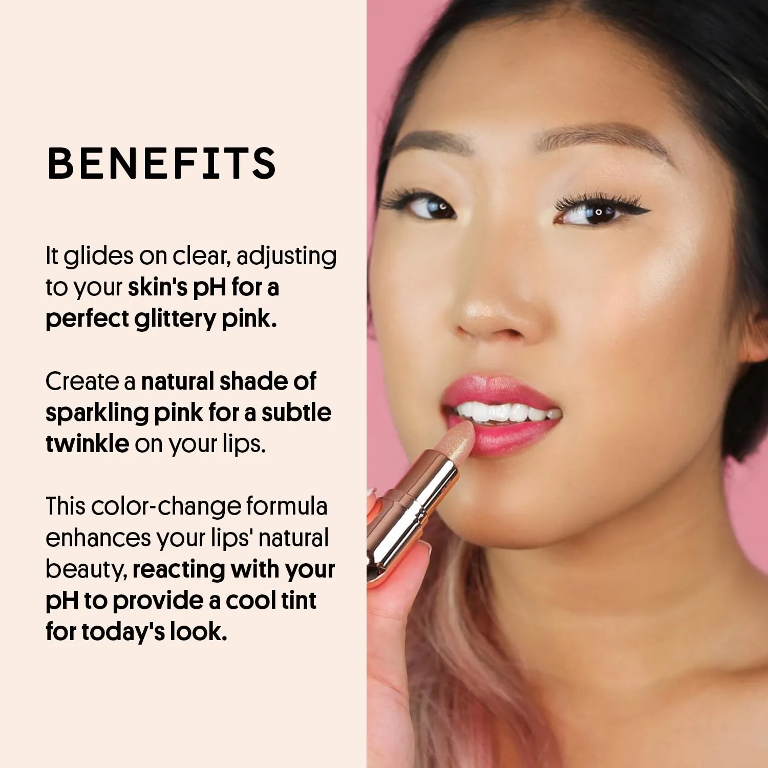 Winky Lux Glimmer Balm, pH Lip Balm, Color Changing Lipstick and Tinted Lip Balm, Vegan & Cruelty Free, Hydrate & Plump, Pink Shimmer Lipstick, Rose