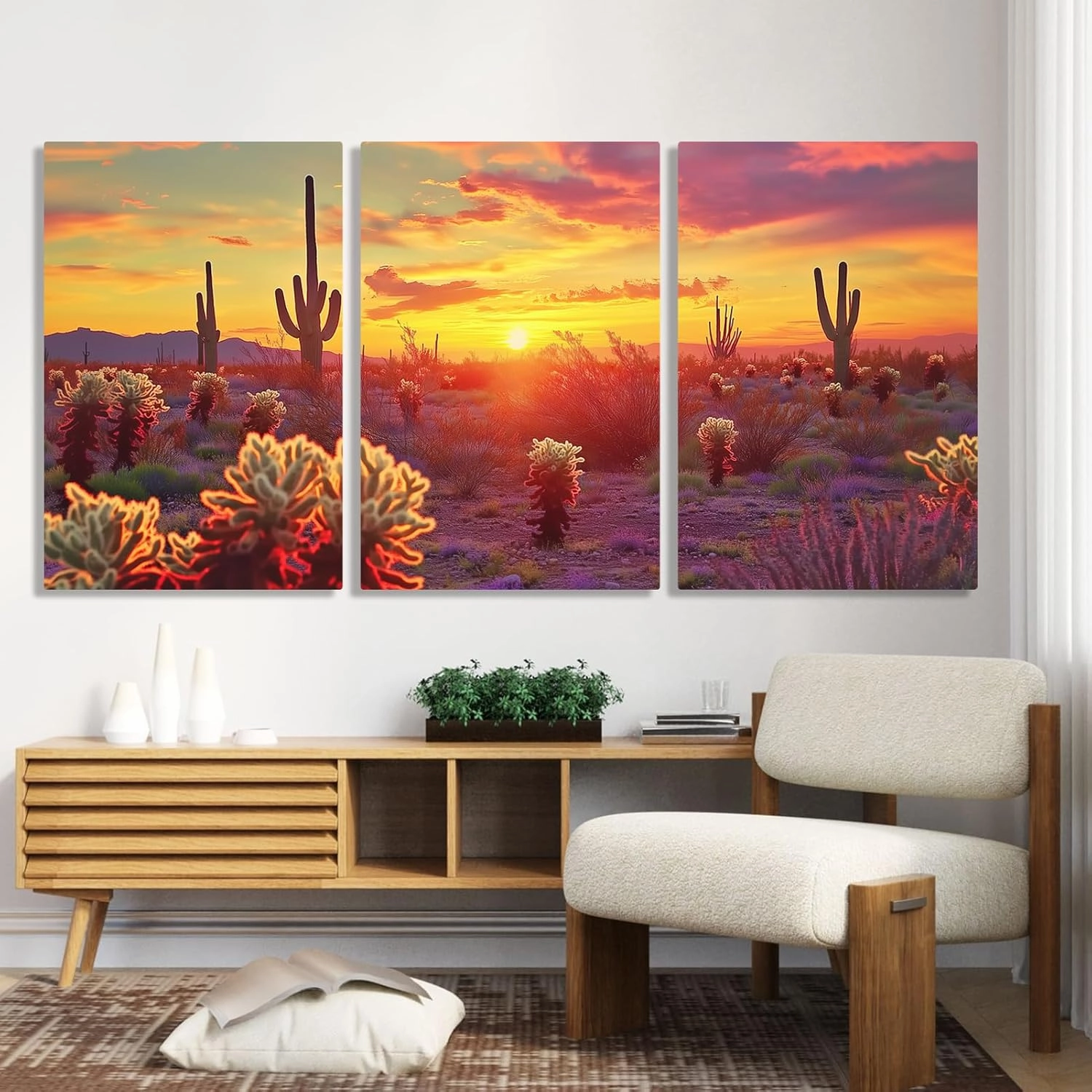WithHope Arizona Desert Sunrise Wall Art – Unframed 3 Panel Landscape Canvas Print – Southwestern Nature Wall Decor for Living Room, Bedroom, Office or Entryway (12" x 18" x 3 pcs)
