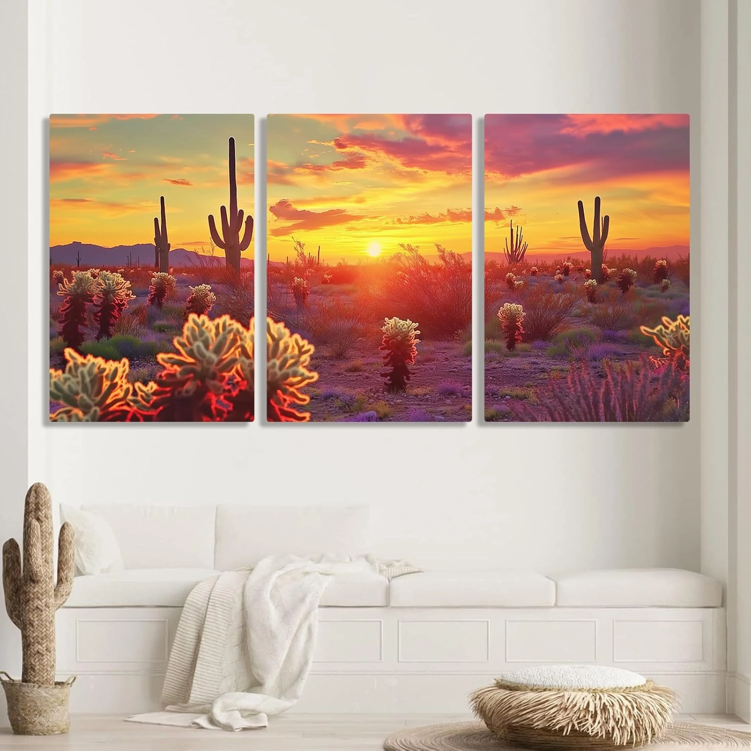 WithHope Arizona Desert Sunrise Wall Art – Unframed 3 Panel Landscape Canvas Print – Southwestern Nature Wall Decor for Living Room, Bedroom, Office or Entryway (12" x 18" x 3 pcs)
