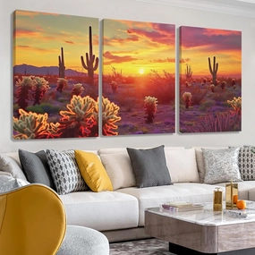 WithHope Arizona Desert Sunrise Wall Art – Unframed 3 Panel Landscape Canvas Print – Southwestern Nature Wall Decor for Living Room, Bedroom, Office or Entryway (12" x 18" x 3 pcs)
