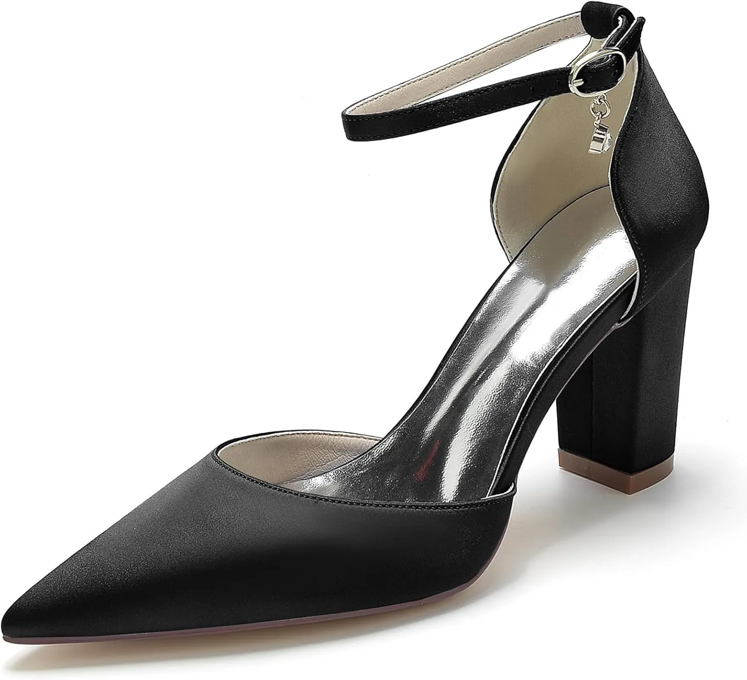 Women Pointed Block Chunky Heel Bride Bridesmaid Pumps for Ankle Strap Heeled Sandals Wedding Dress Shoes