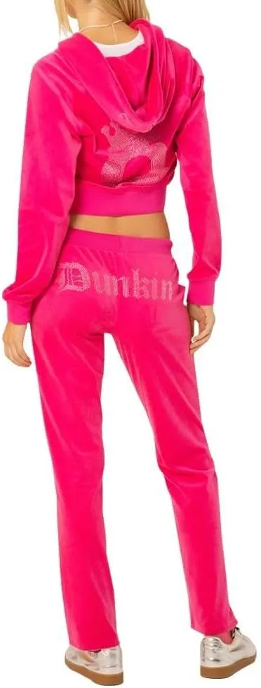 Women's DunQueens 2 Piece Outfits Pink Dunkin Tracksuit Zipper Hooded Sweatshirt Sweatpants Costume