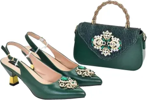 Women's Italian Wedding Shoe & Bag Set - Designer Pointed Toe Party Pumps & Matching Clutch