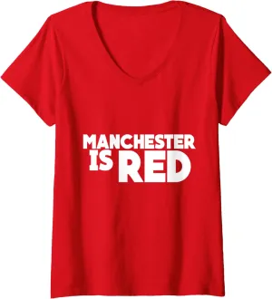 Womens Manchester Is Red T Shirt, United Supporter Essentials Tee V-Neck T-Shirt