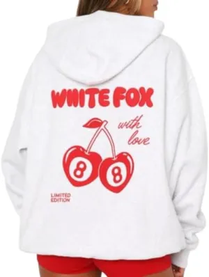 Women's Oversized White Hoodie - Red Cherry Hoodie For Women