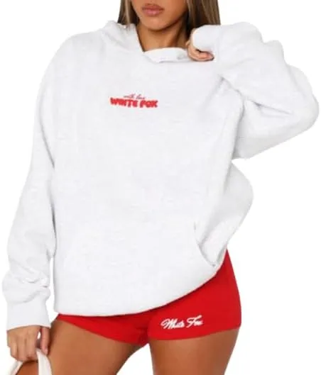Women's Oversized White Hoodie - Red Cherry Hoodie For Women