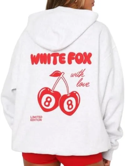 Women's Oversized White Hoodie - Red Cherry Hoodie For Women