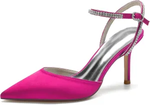 Women's Rhinestone Heels Closed Toe Pumps Slingback Heels for Pointed Wedding Shoes for Bride Party Prom Evening Dress Shoes