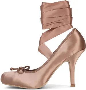 Women's Satin Ballet Heels Lace-Up Bows Stiletto High Heel Ballerina Pumps Elegant Party Dress Shoes