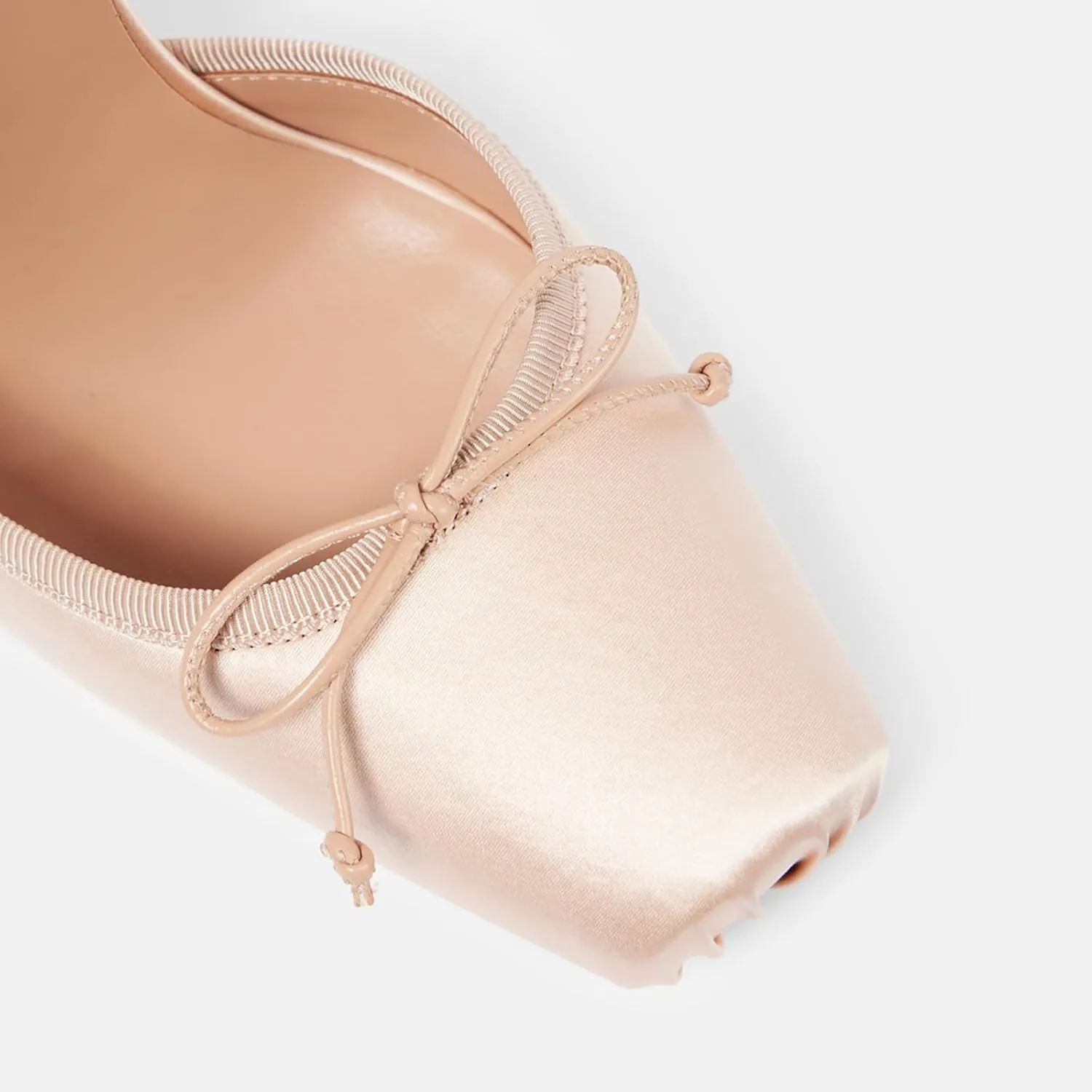 Women's Satin Stiletto Heels - Elegant Ballet Slingback Pumps with Bow Accents, Square Toe & Lace-Up Closure for Wedding, Party, Special Occasions