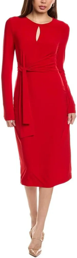 Women's Silky Knit Waist Tie Sheath Dress