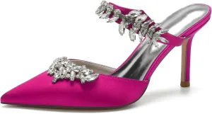 Women's Wedding Shoes with Crystal Sparkly Pointed ToeHigh Pumps Bridal Party Work Dress Slingback Shoes