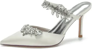 Women's Wedding Shoes with Crystal Sparkly Pointed ToeHigh Pumps Bridal Party Work Dress Slingback Shoes