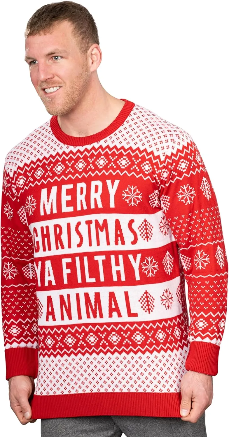 Ya Filthy Animal Merry Christmas Snowflakes Pattern Adult Ugly Christmas Sweater Festive & Fun Holiday Sweater