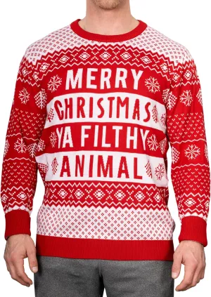 Ya Filthy Animal Merry Christmas Snowflakes Pattern Adult Ugly Christmas Sweater Festive & Fun Holiday Sweater