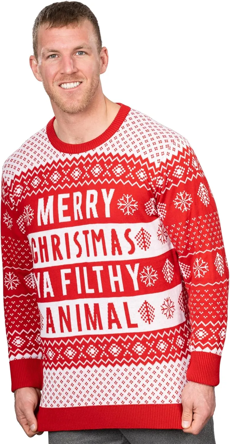 Ya Filthy Animal Merry Christmas Snowflakes Pattern Adult Ugly Christmas Sweater Festive & Fun Holiday Sweater